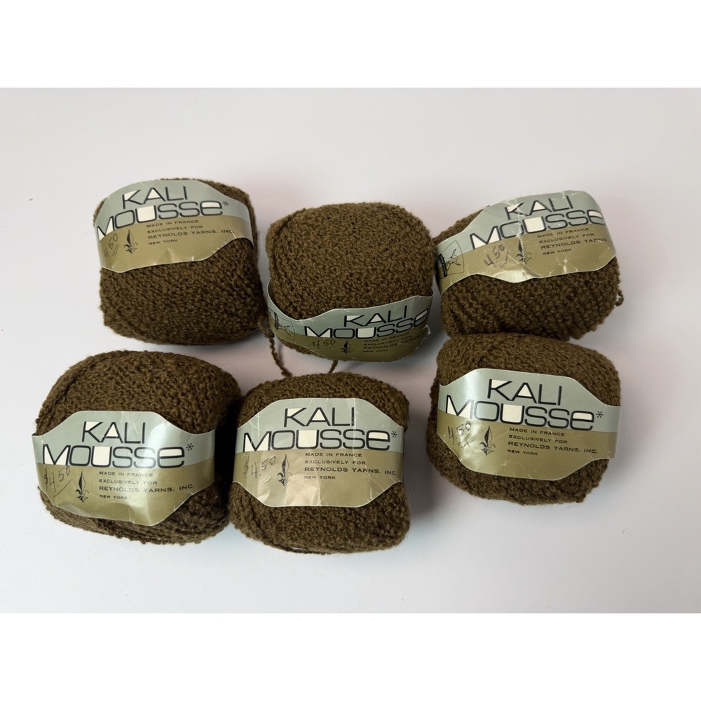 Kali Mousse by Reynolds 100% Wool Yarn Made In France Lot Of 6 Brown 40g Each